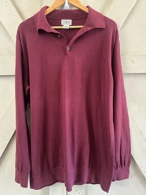 L.L.Bean XL Tall Cotton Cashmere Sweater Polo Burgundy Long Sleeve Men’s
